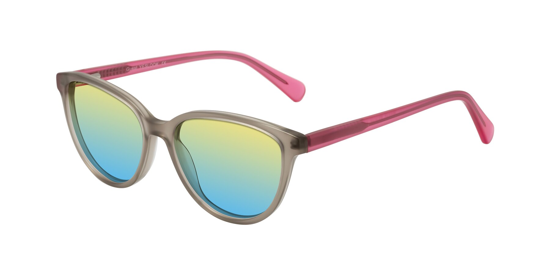 Angle of Guest in Pale Olive-Pink with Yellow / Blue Gradient Lenses