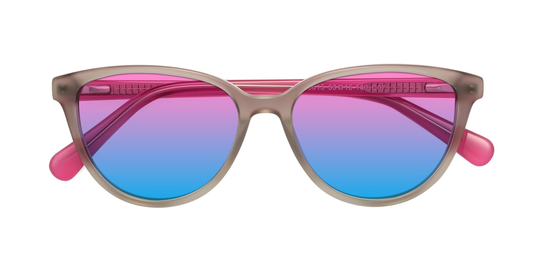 Folded Front of Guest in Pale Olive-Pink with Pink / Blue Gradient Lenses