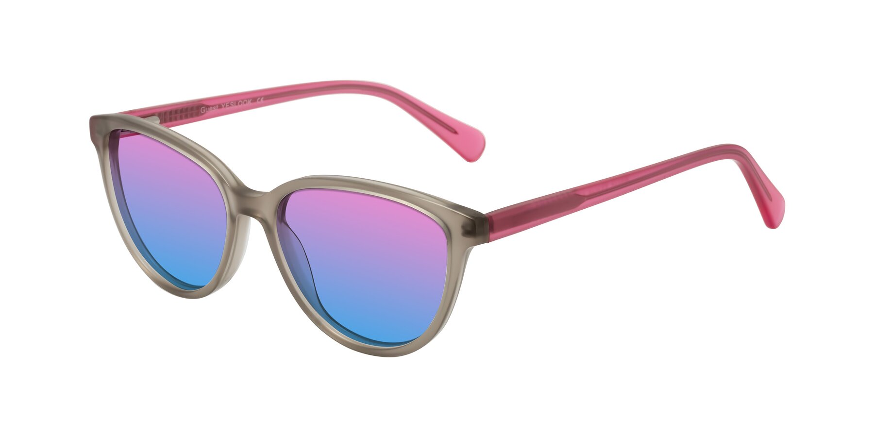 Angle of Guest in Pale Olive-Pink with Pink / Blue Gradient Lenses