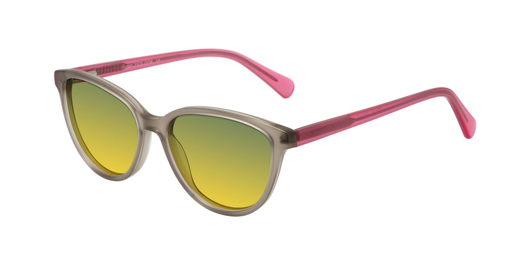 Angle of Guest in Pale Olive-Pink with Green / Yellow Gradient Lenses