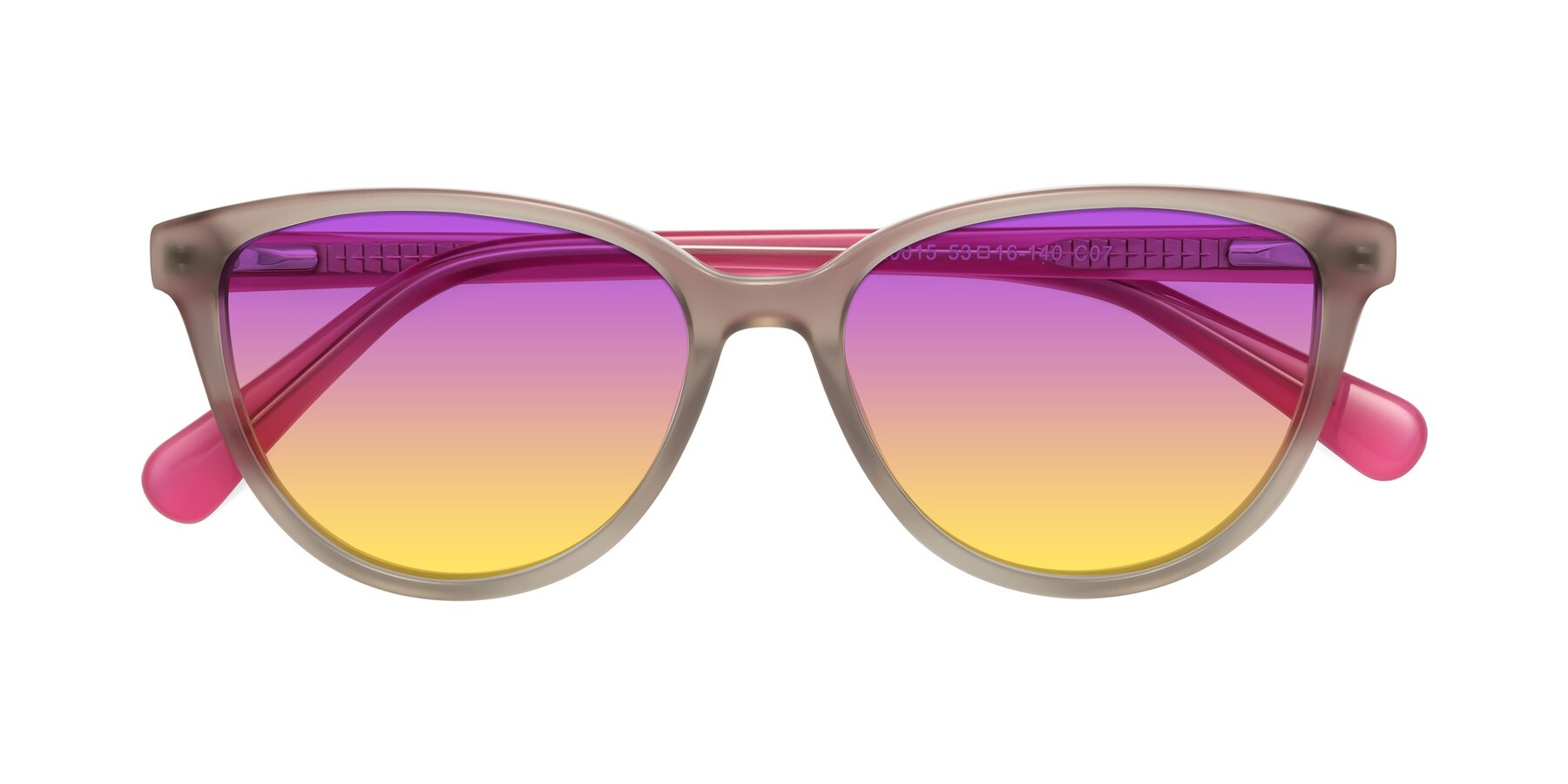 Folded Front of Guest in Pale Olive-Pink with Purple / Yellow Gradient Lenses