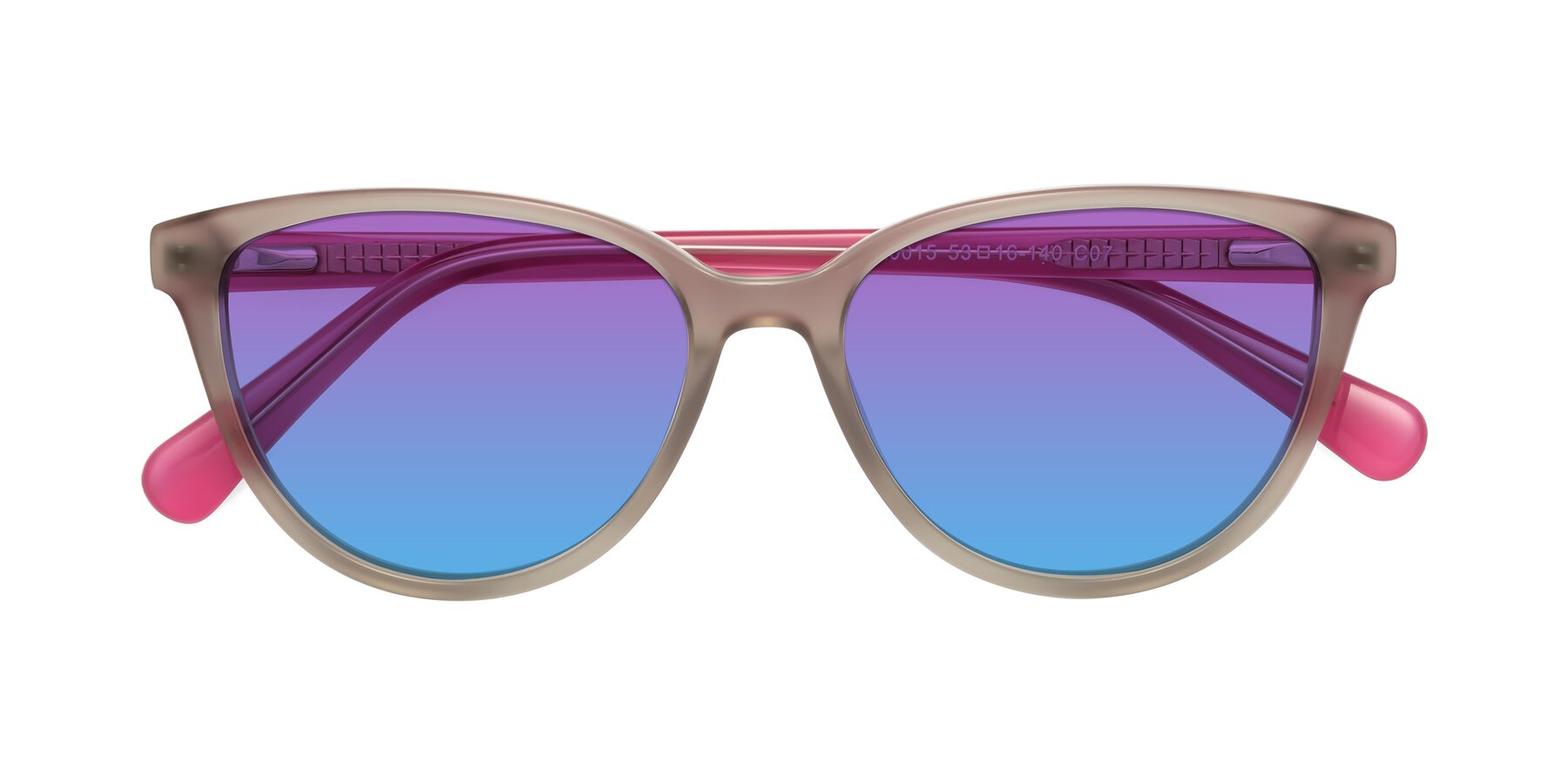 Folded Front of Guest in Pale Olive-Pink with Purple / Blue Gradient Lenses