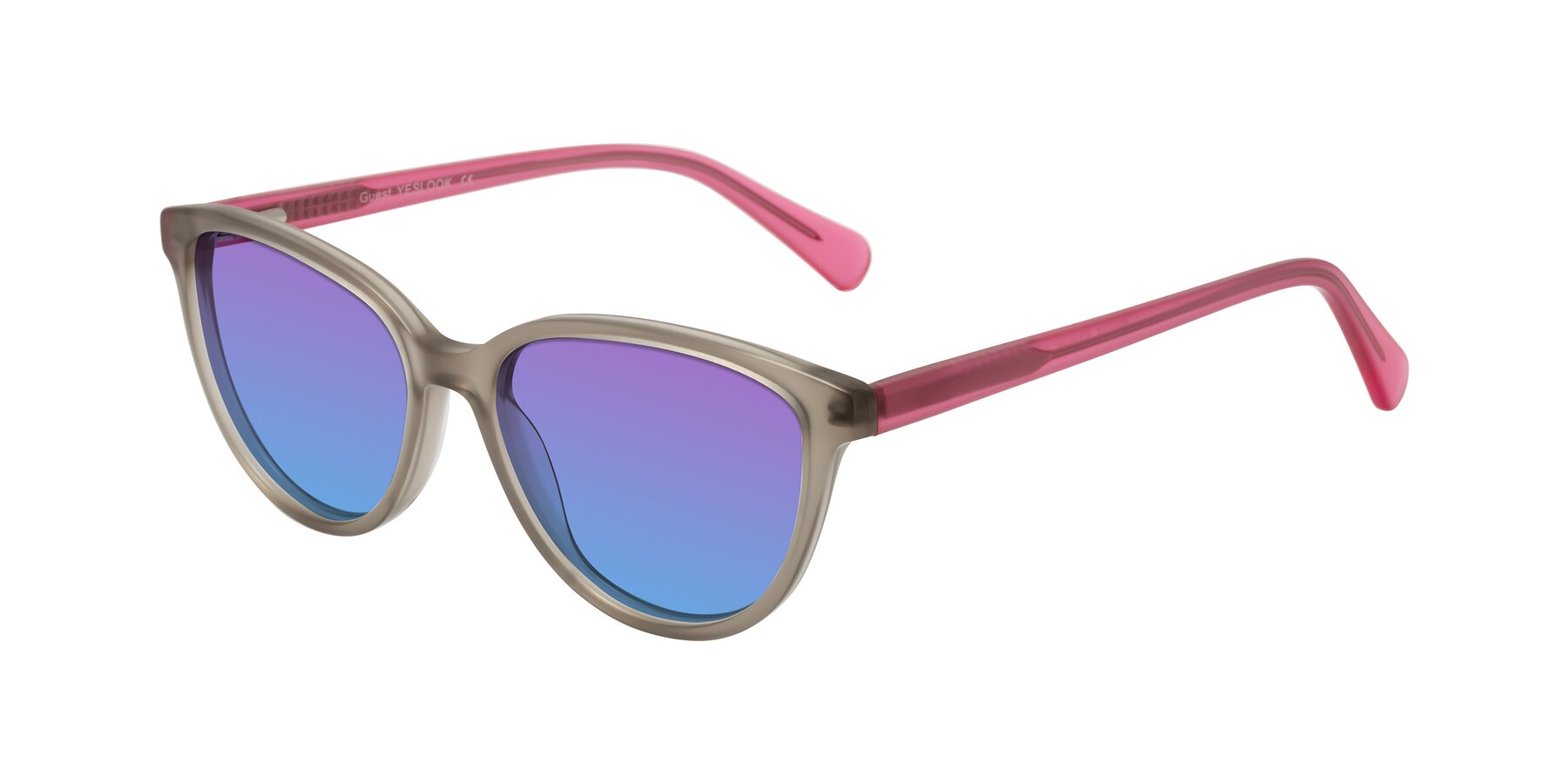 Angle of Guest in Pale Olive-Pink with Purple / Blue Gradient Lenses