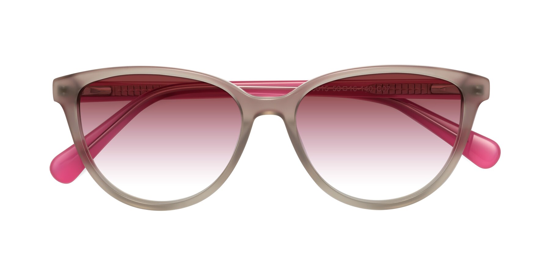 Folded Front of Guest in Pale Olive-Pink with Garnet Gradient Lenses