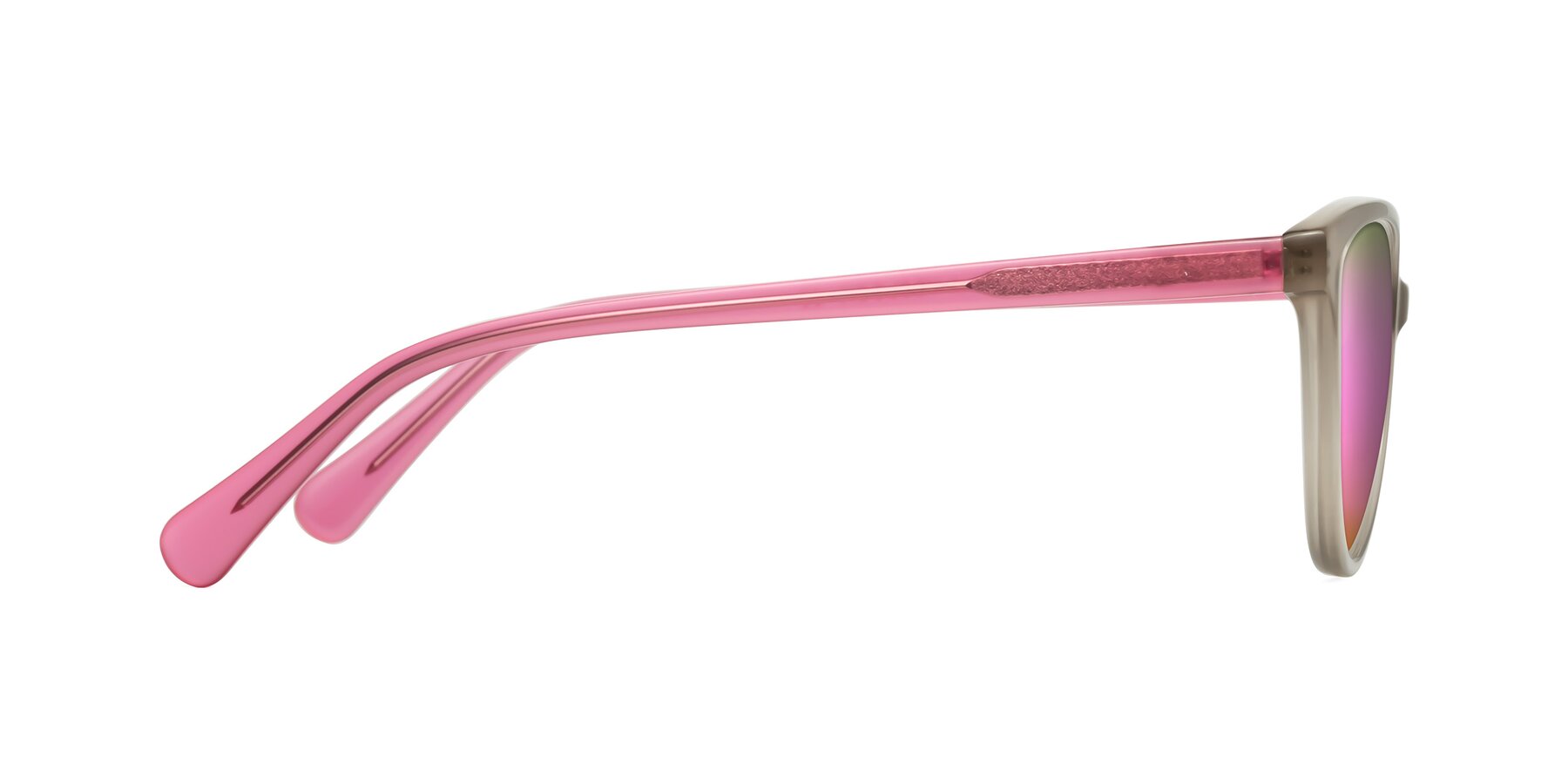 Side of Guest in Pale Olive-Pink with Pink Mirrored Lenses