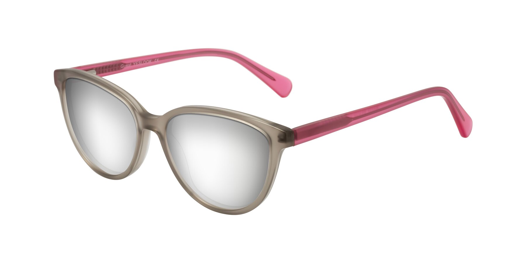 Angle of Guest in Pale Olive-Pink with Silver Mirrored Lenses