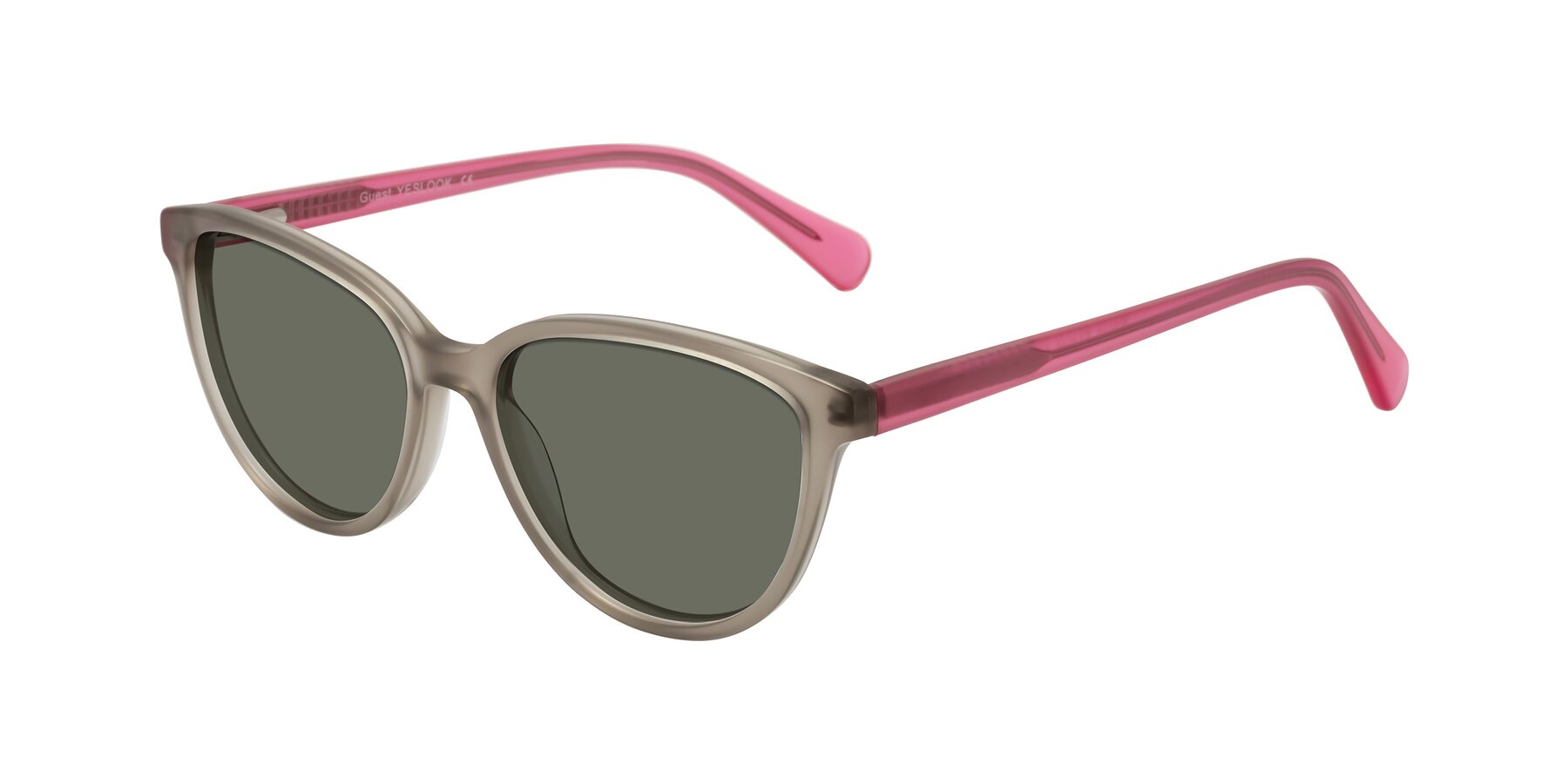 Angle of Guest in Pale Olive-Pink with Gray Polarized Lenses