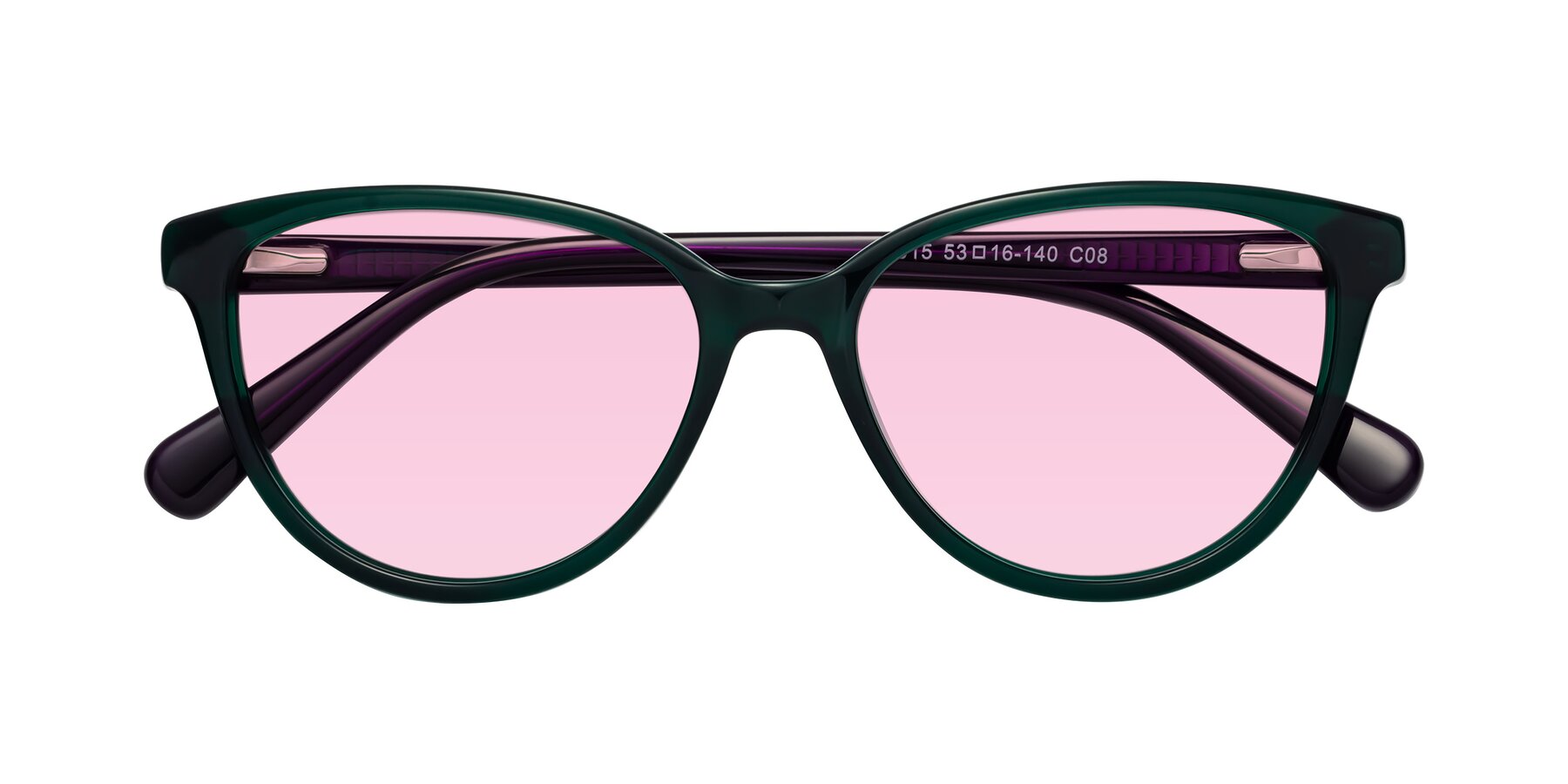 Folded Front of Guest in Green-Purple with Light Pink Tinted Lenses