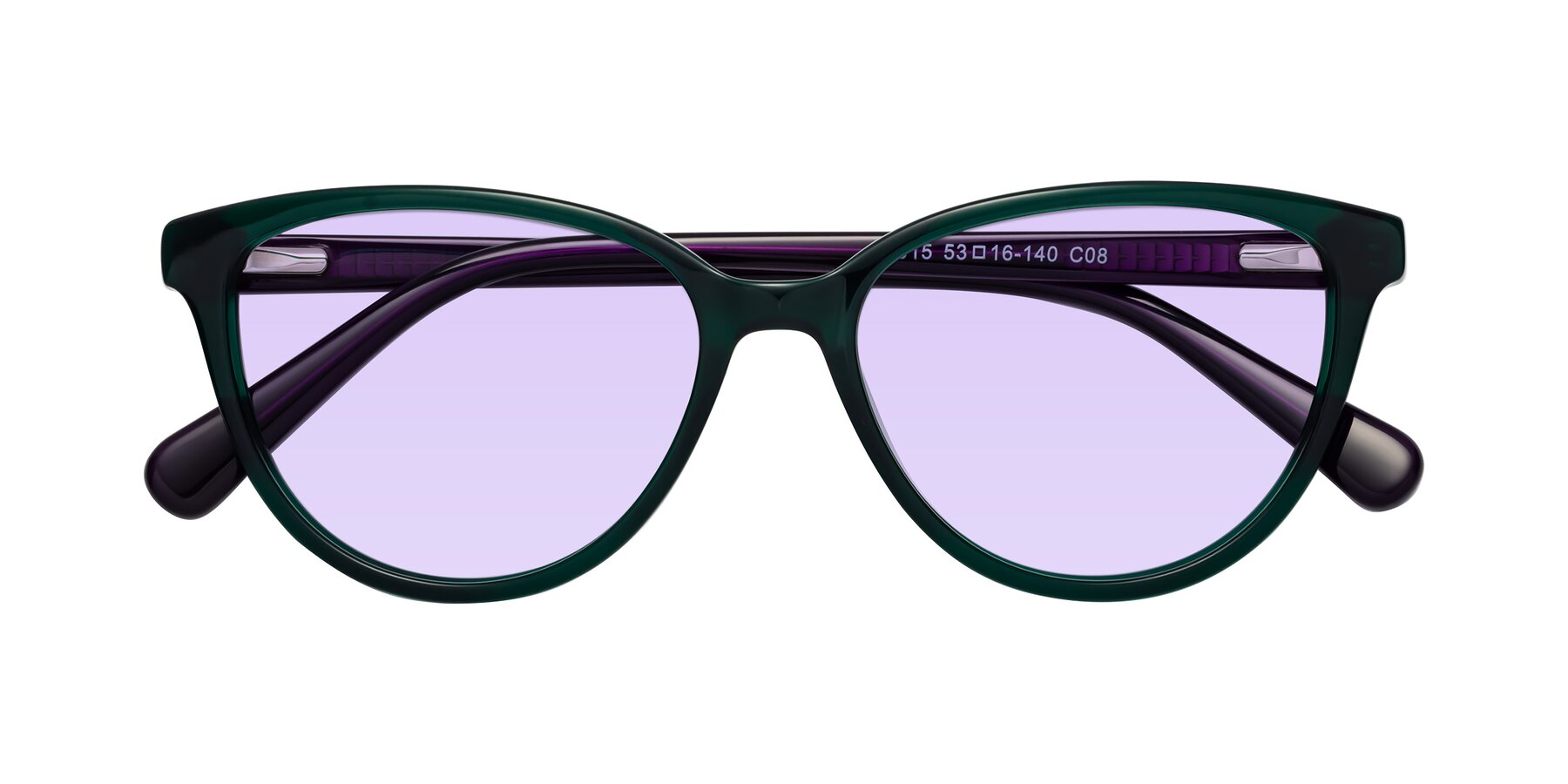 Folded Front of Guest in Green-Purple with Light Purple Tinted Lenses