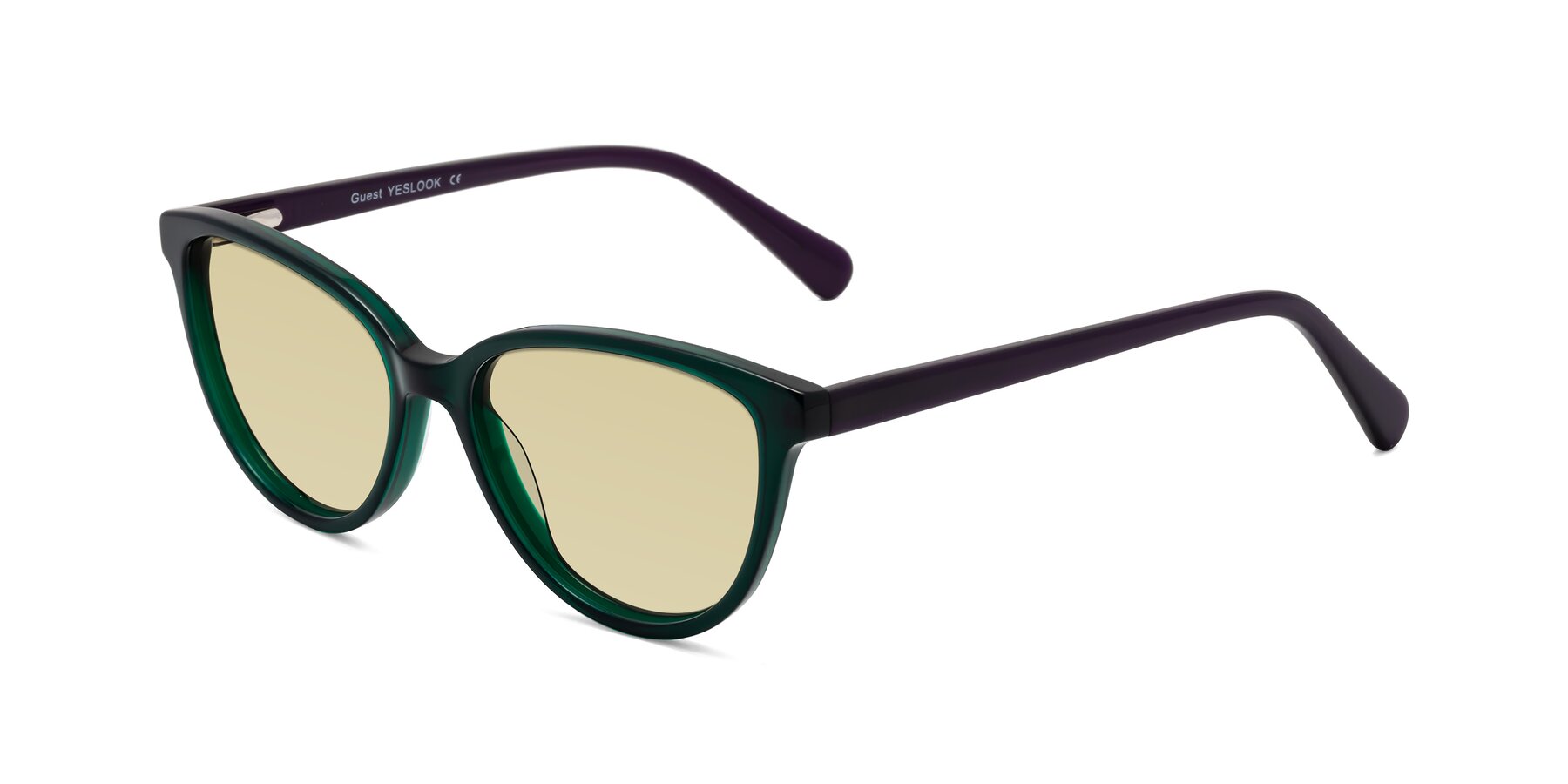 Angle of Guest in Green-Purple with Light Champagne Tinted Lenses