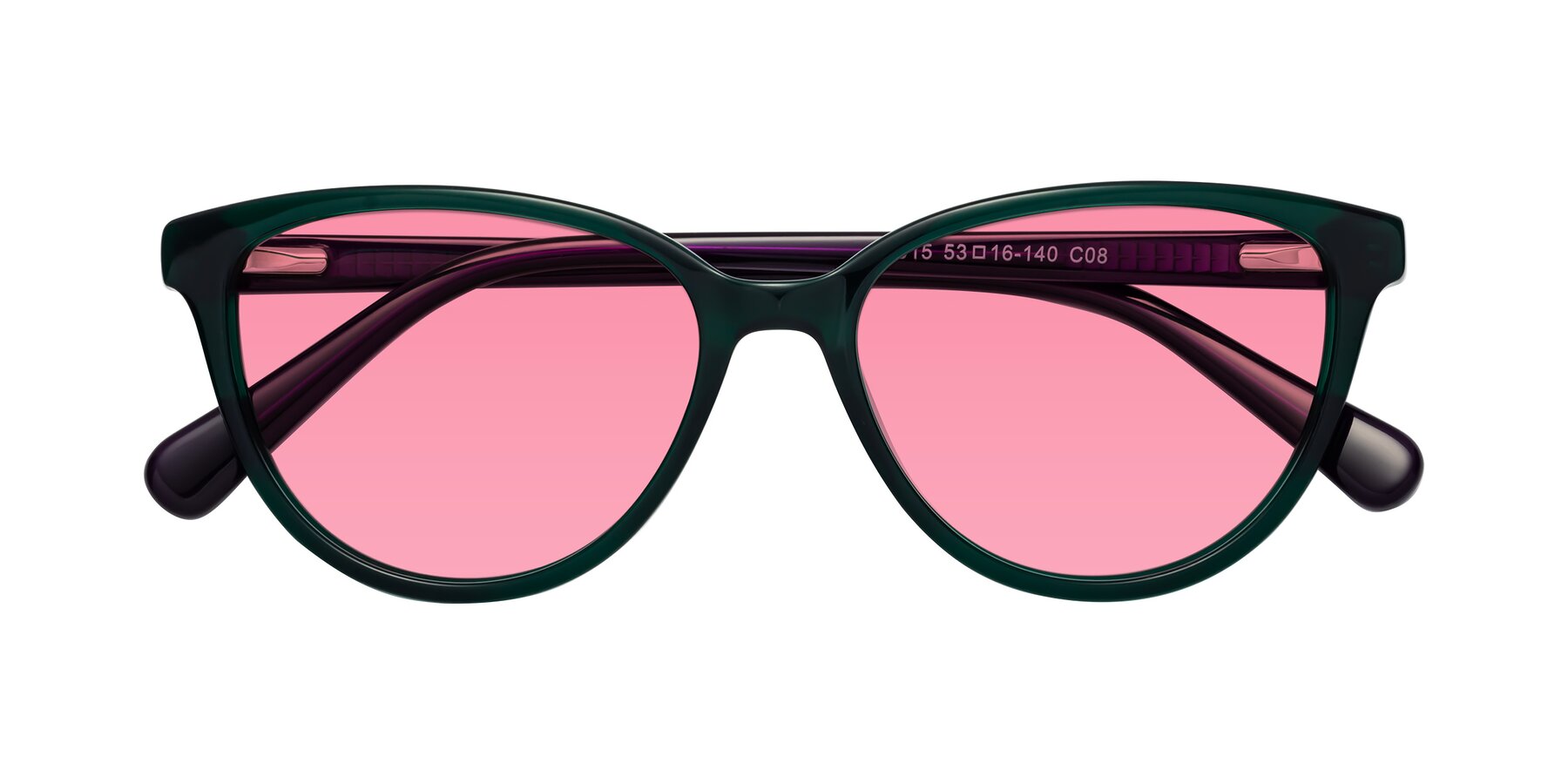 Folded Front of Guest in Green-Purple with Pink Tinted Lenses