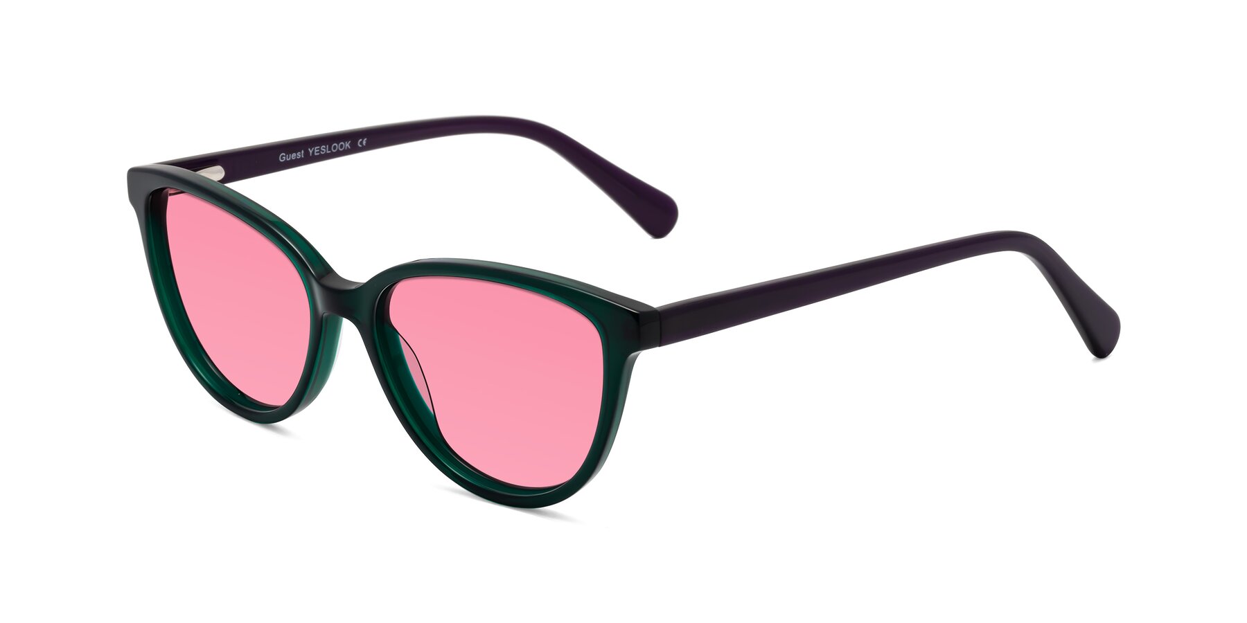 Angle of Guest in Green-Purple with Pink Tinted Lenses