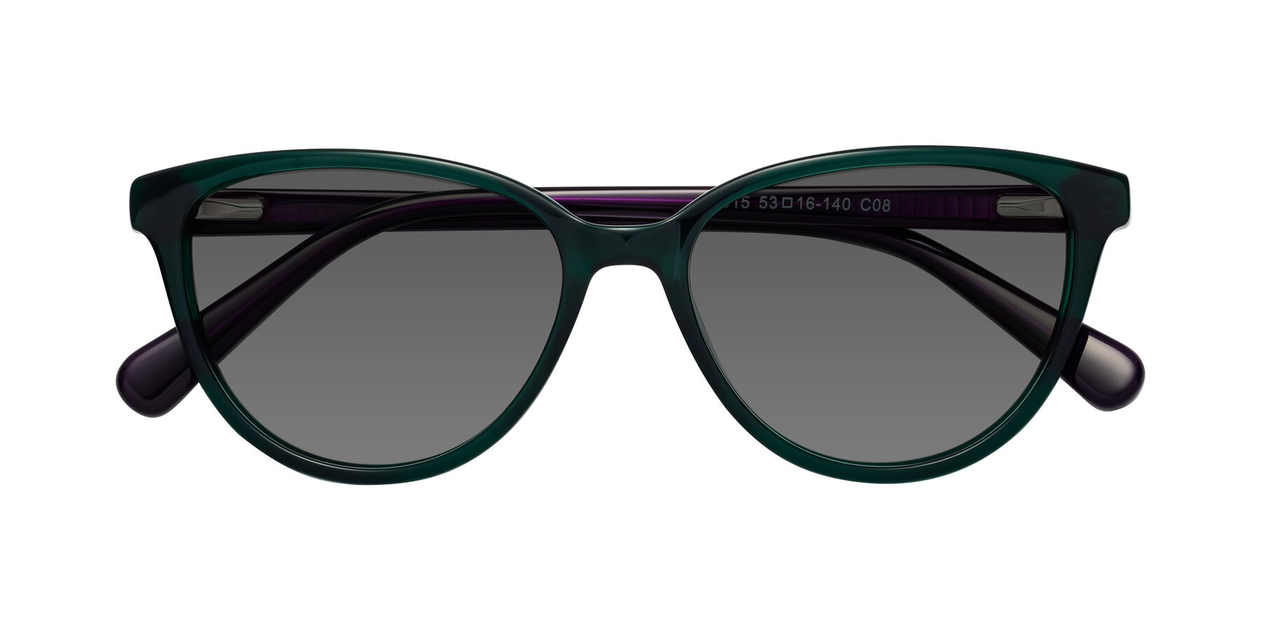 Folded Front of Guest in Green-Purple with Medium Gray Tinted Lenses