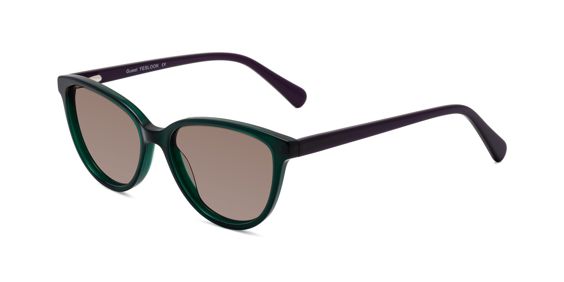 Angle of Guest in Green-Purple with Medium Brown Tinted Lenses