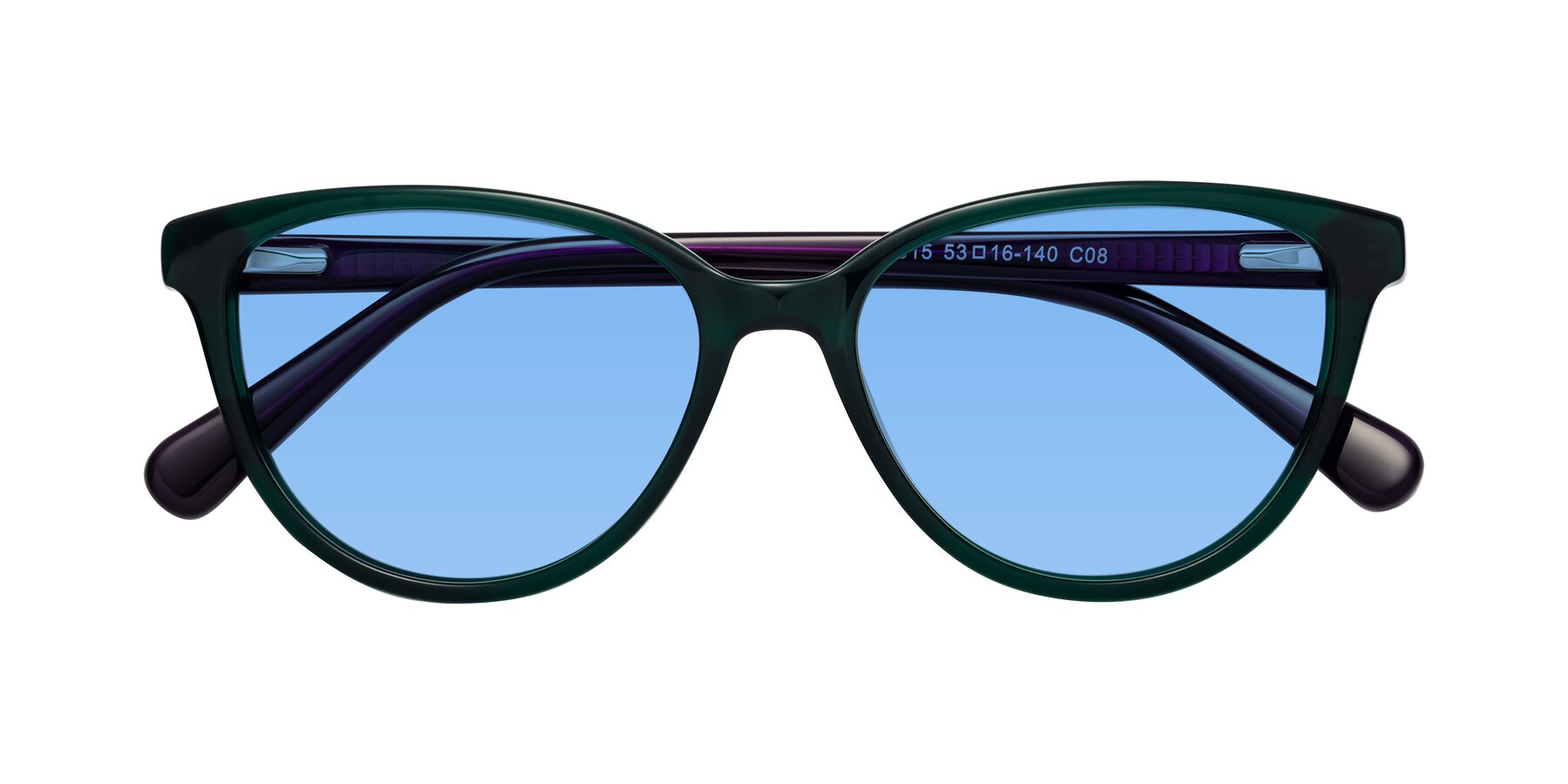 Folded Front of Guest in Green-Purple with Medium Blue Tinted Lenses