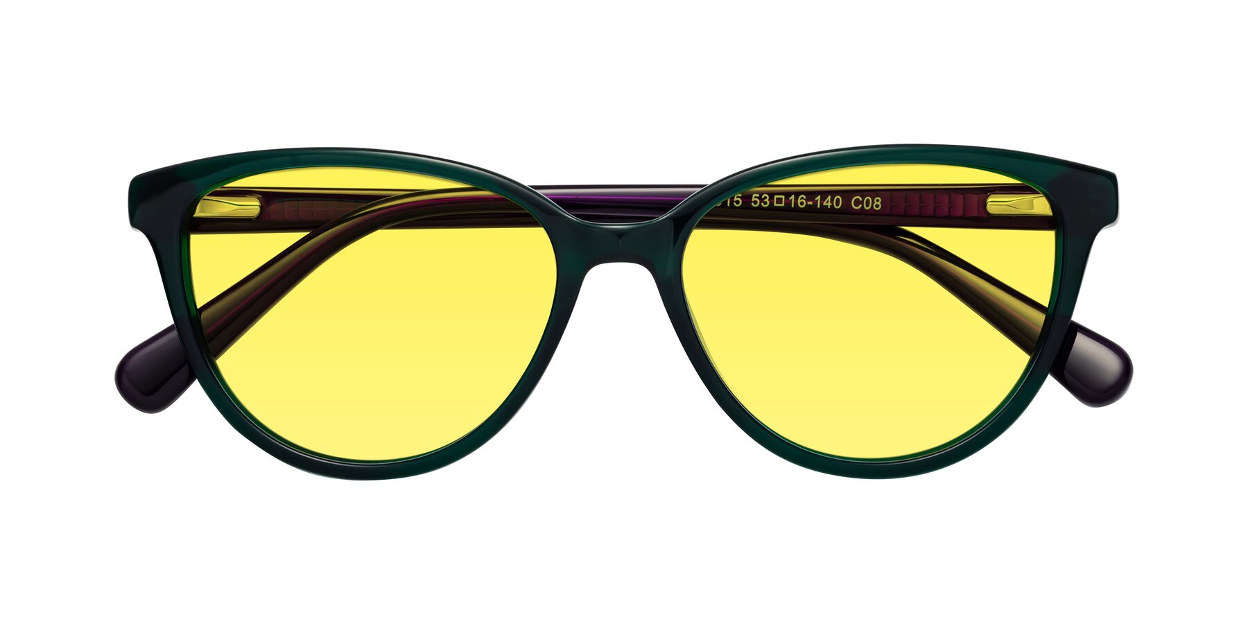 Folded Front of Guest in Green-Purple with Medium Yellow Tinted Lenses