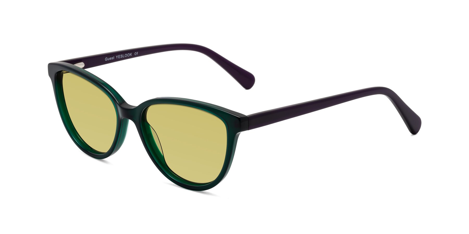 Angle of Guest in Green-Purple with Medium Champagne Tinted Lenses