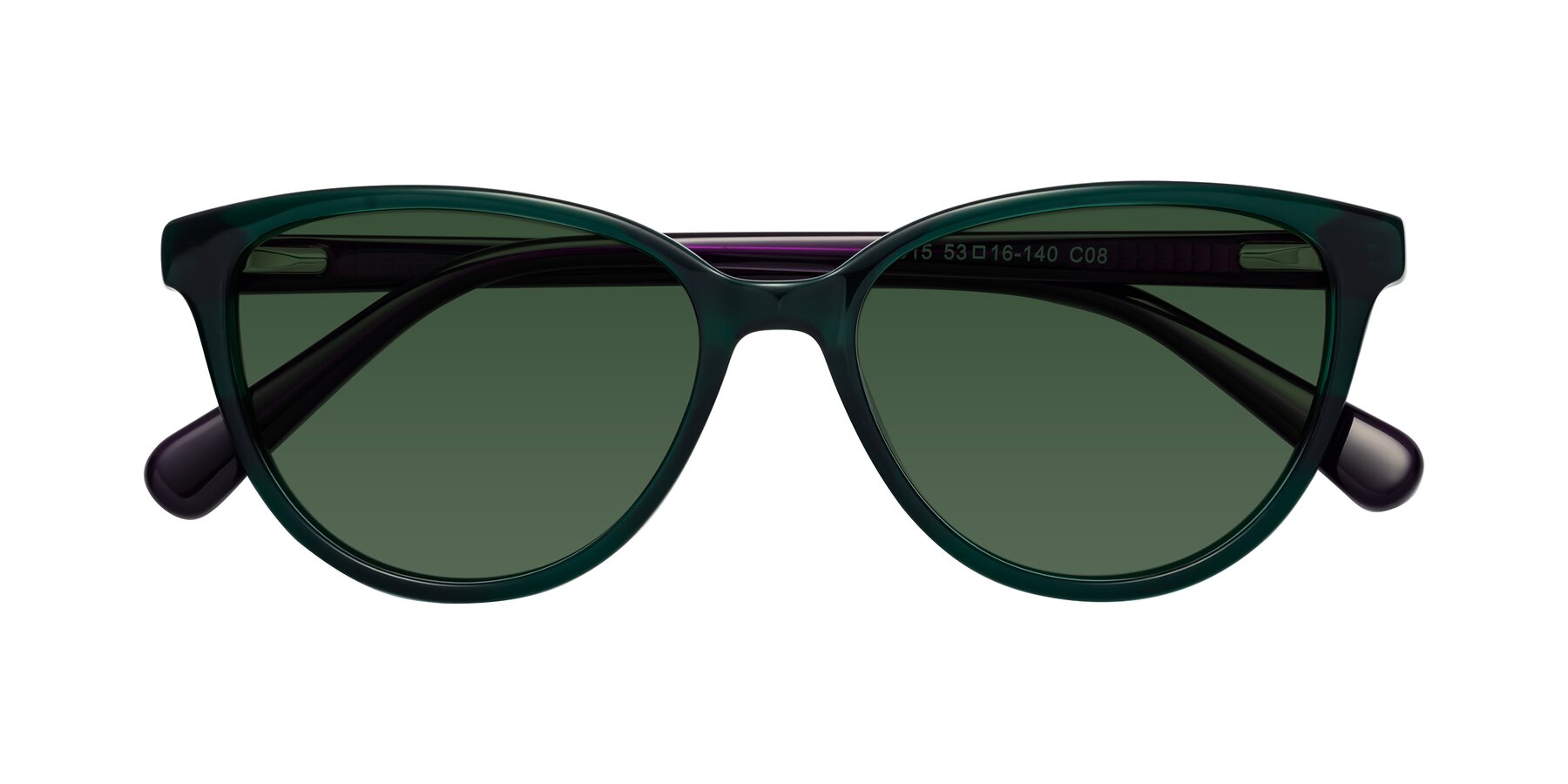 Folded Front of Guest in Green-Purple with Green Tinted Lenses