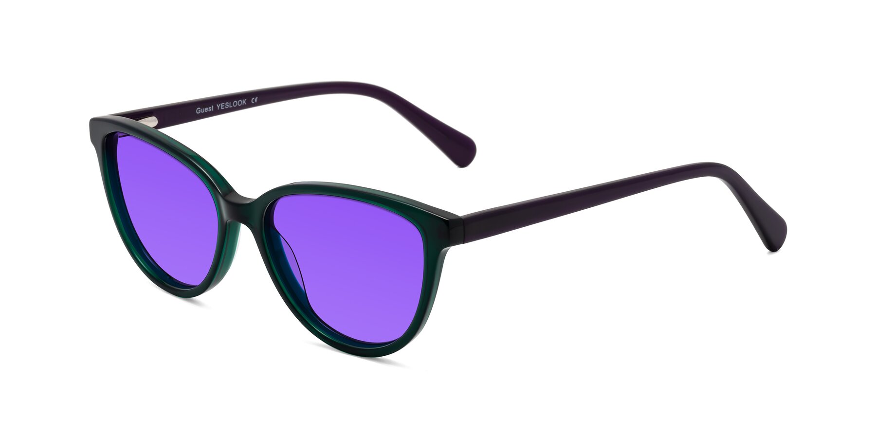 Angle of Guest in Green-Purple with Purple Tinted Lenses