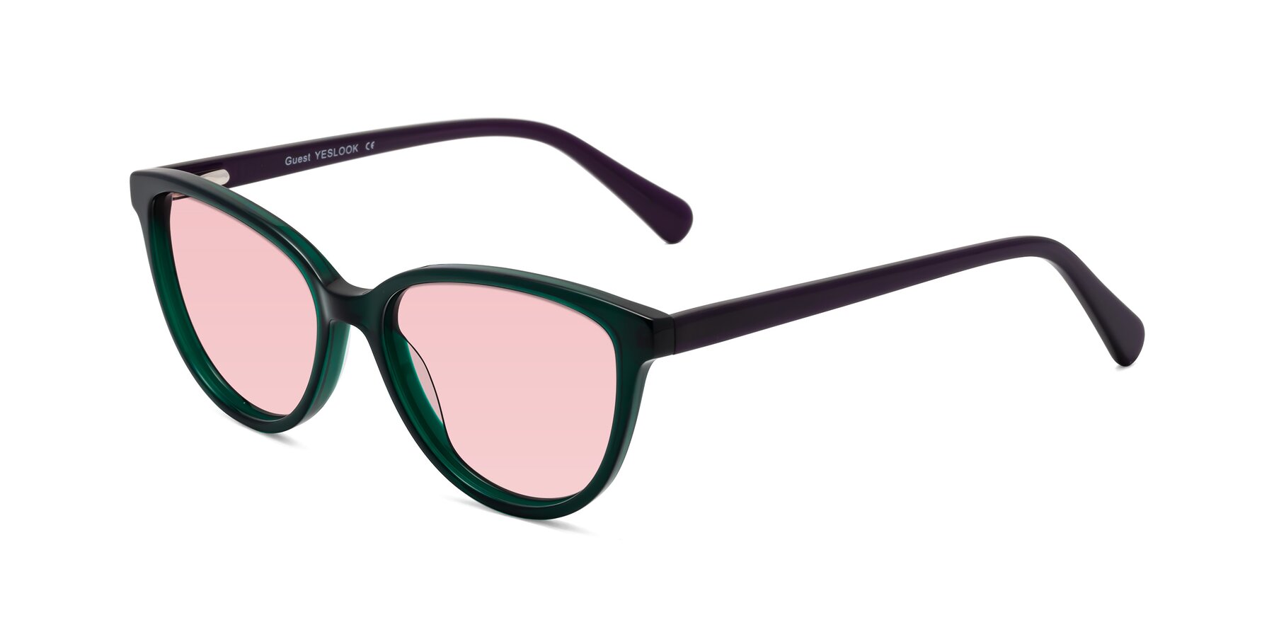 Angle of Guest in Green-Purple with Light Garnet Tinted Lenses