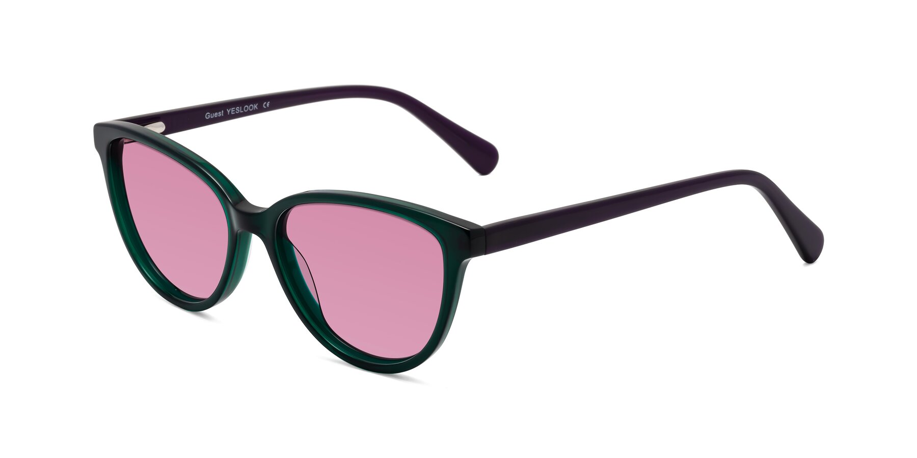 Angle of Guest in Green-Purple with Medium Wine Tinted Lenses