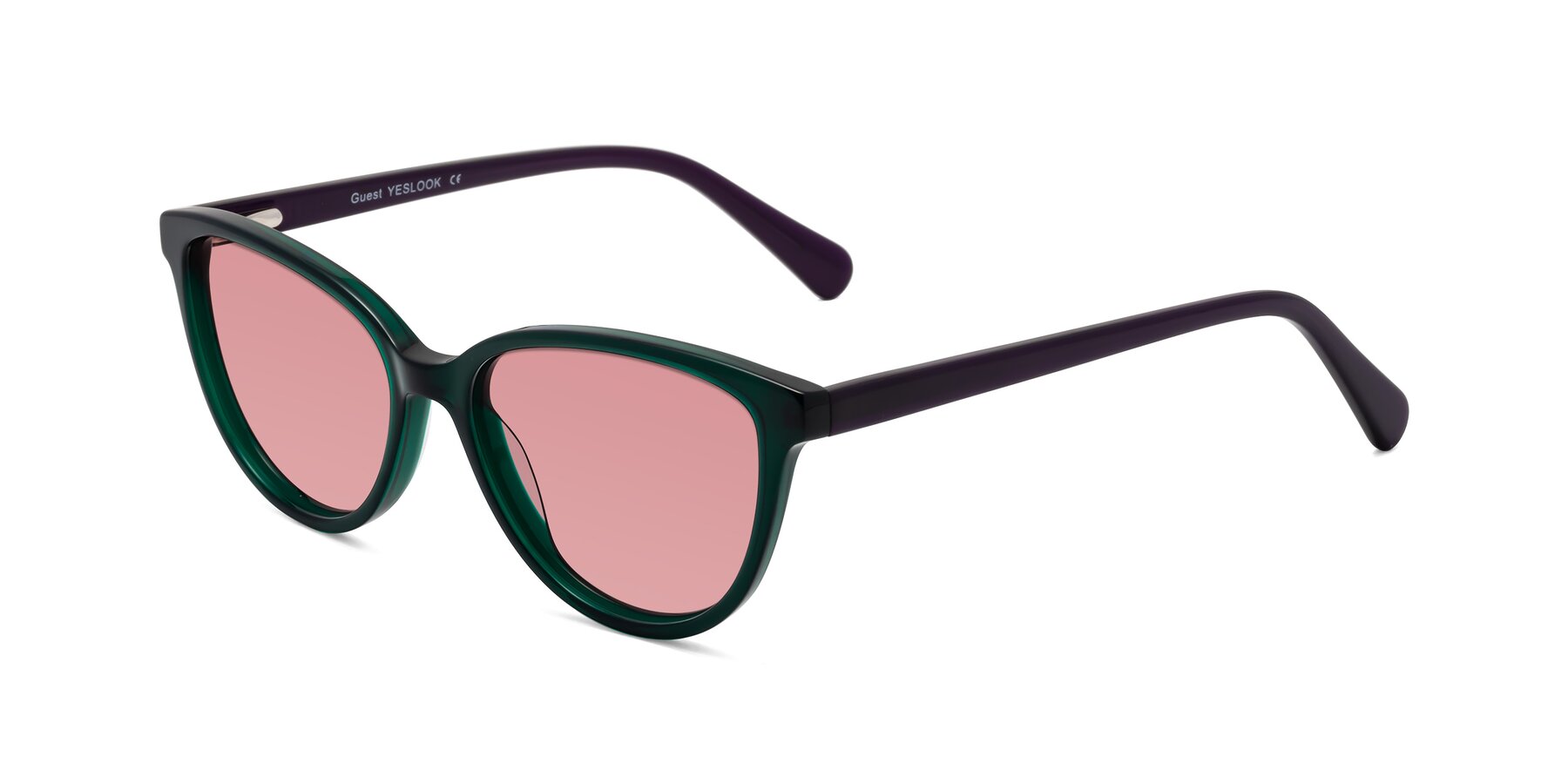 Angle of Guest in Green-Purple with Medium Garnet Tinted Lenses