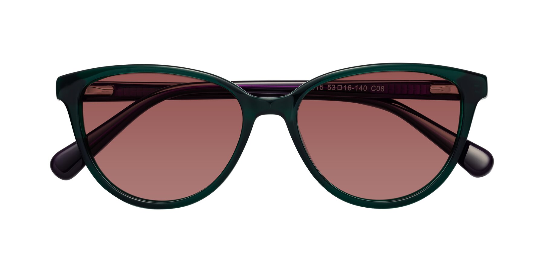 Folded Front of Guest in Green-Purple with Garnet Tinted Lenses