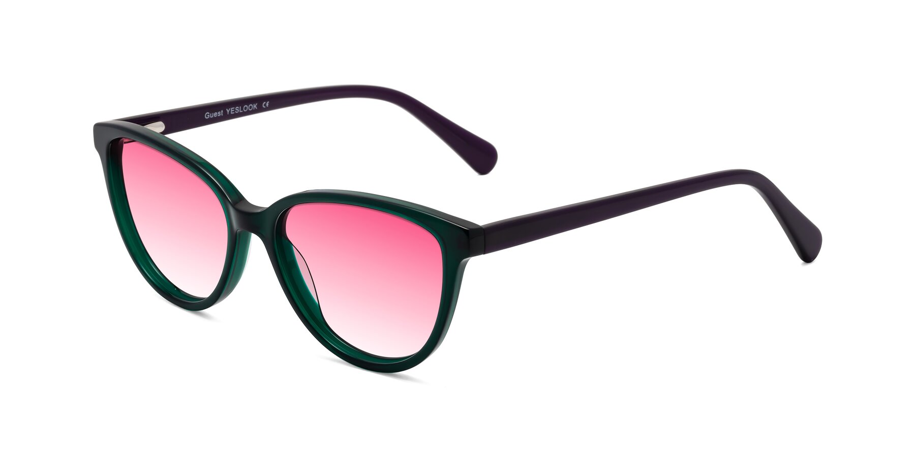 Angle of Guest in Green-Purple with Pink Gradient Lenses