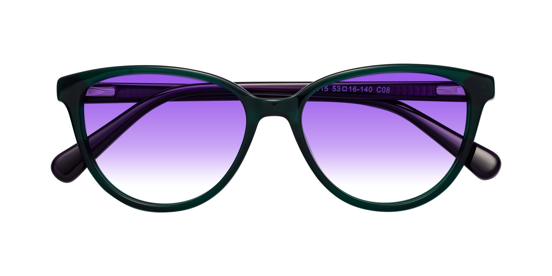 Folded Front of Guest in Green-Purple with Purple Gradient Lenses