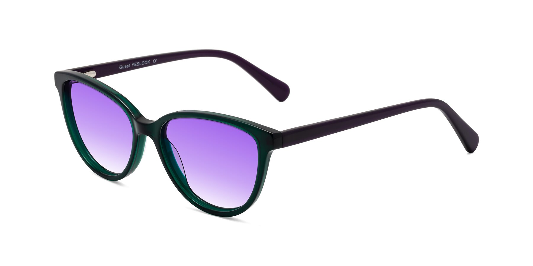 Angle of Guest in Green-Purple with Purple Gradient Lenses