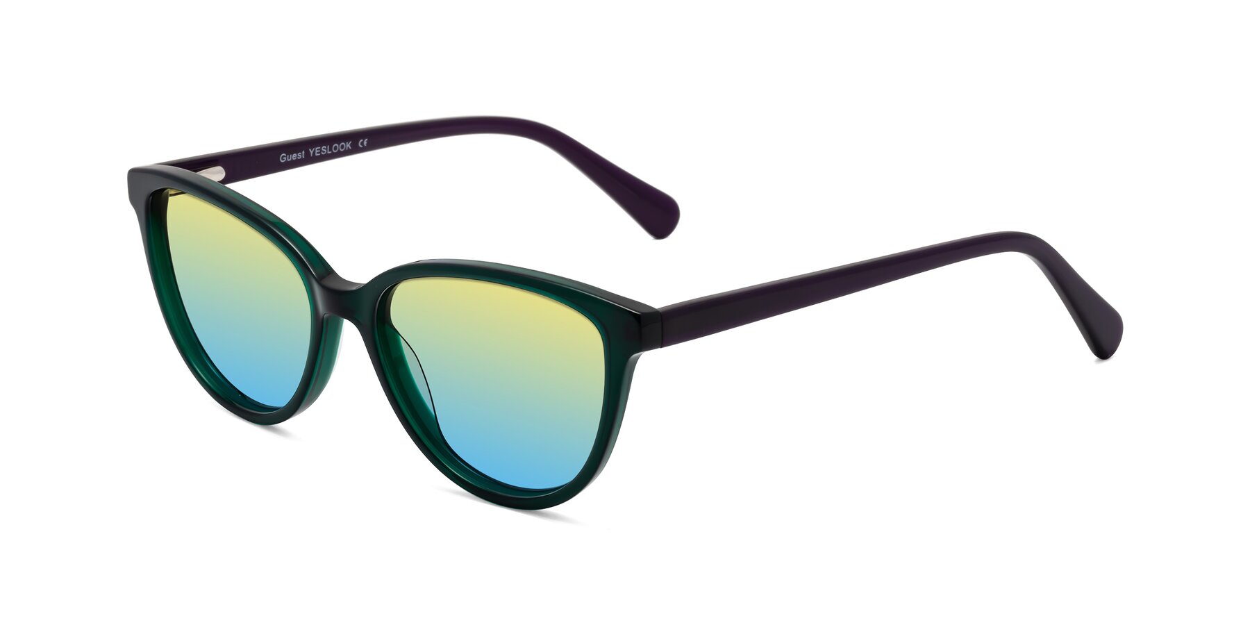 Angle of Guest in Green-Purple with Yellow / Blue Gradient Lenses