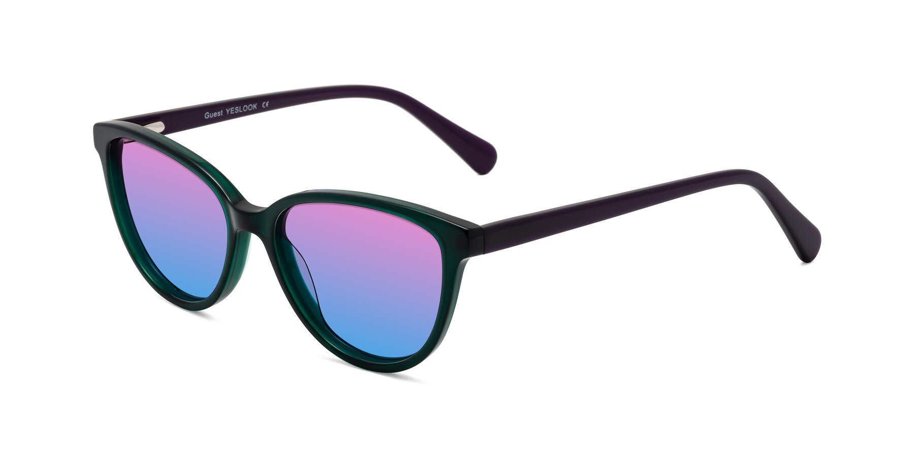 Angle of Guest in Green-Purple with Pink / Blue Gradient Lenses