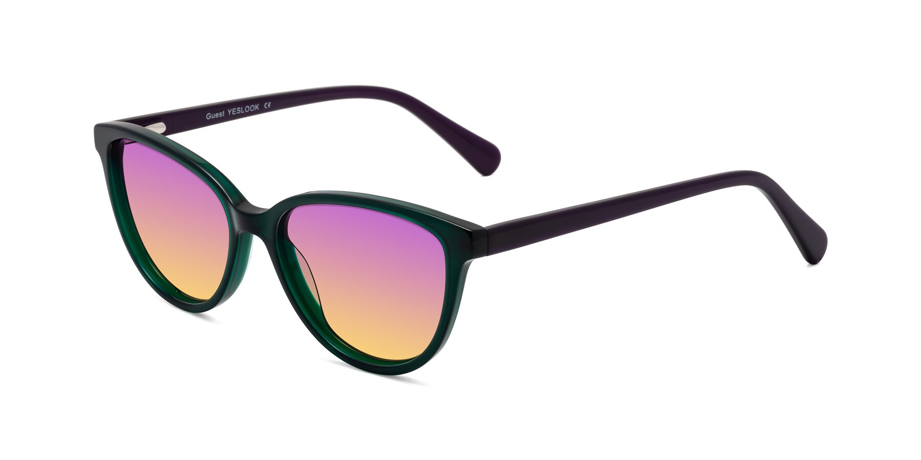 Angle of Guest in Green-Purple with Purple / Yellow Gradient Lenses