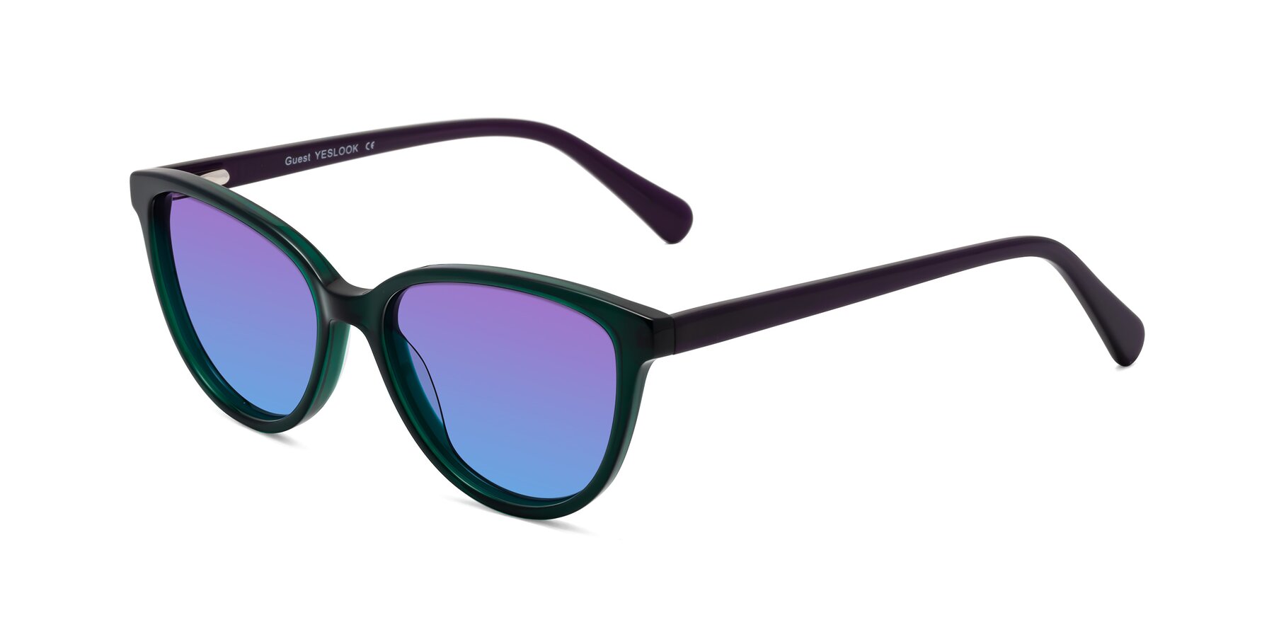 Angle of Guest in Green-Purple with Purple / Blue Gradient Lenses