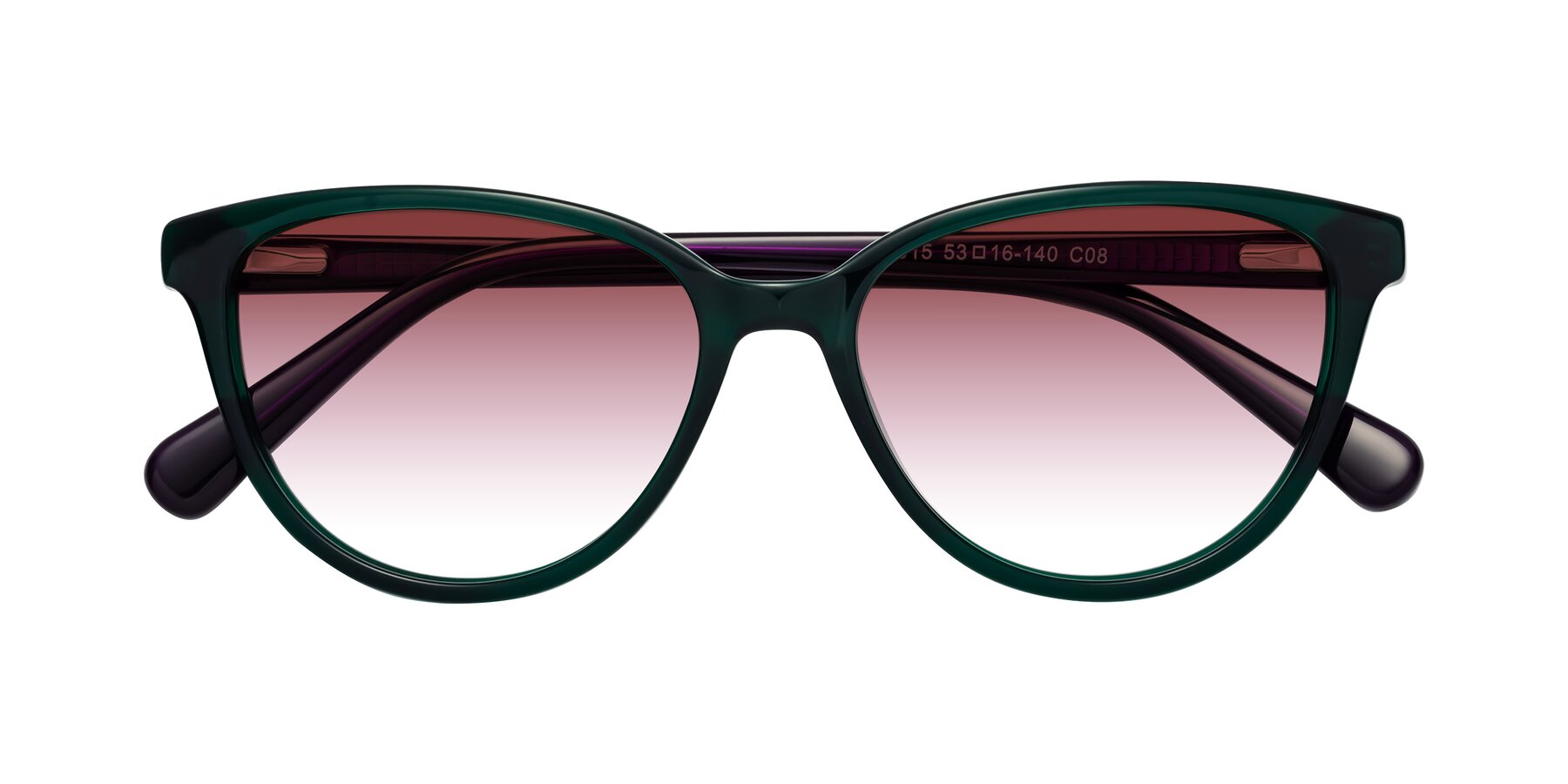 Folded Front of Guest in Green-Purple with Garnet Gradient Lenses