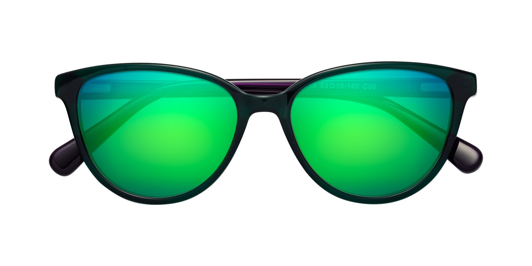 Folded Front of Guest in Green-Purple with Green Mirrored Lenses