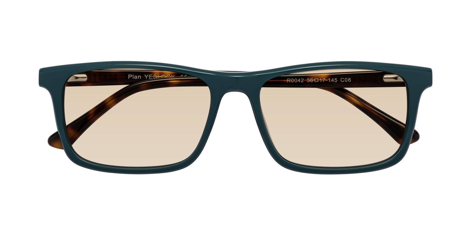 Folded Front of Plan in Peacock Blue-Tortoise with Light Brown Tinted Lenses