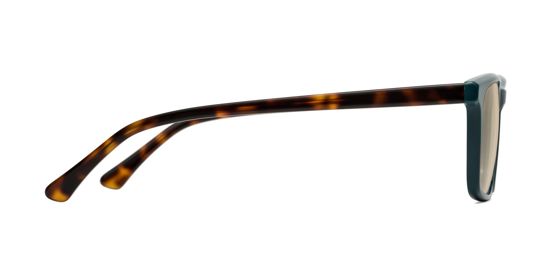 Side of Plan in Peacock Blue-Tortoise with Light Brown Tinted Lenses