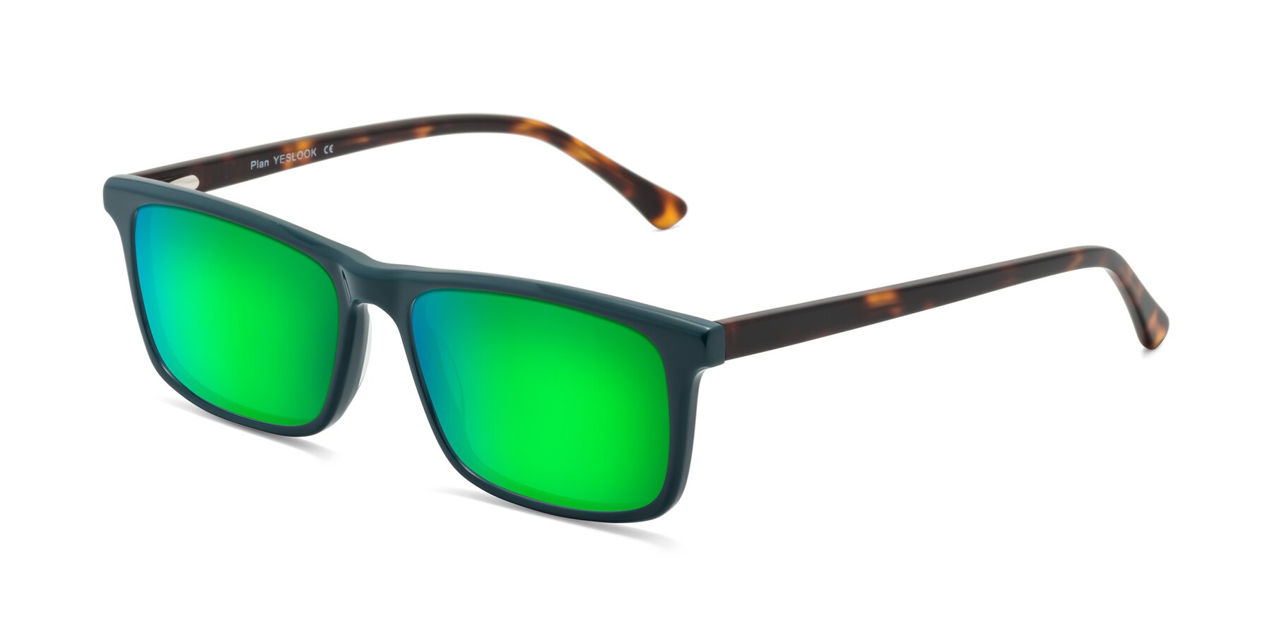 Angle of Plan in Peacock Blue-Tortoise with Green Mirrored Lenses