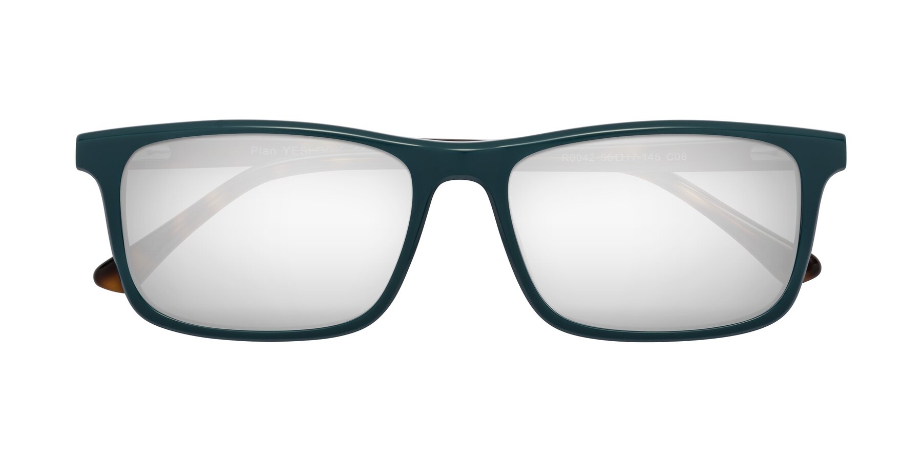 Folded Front of Plan in Peacock Blue-Tortoise with Silver Mirrored Lenses