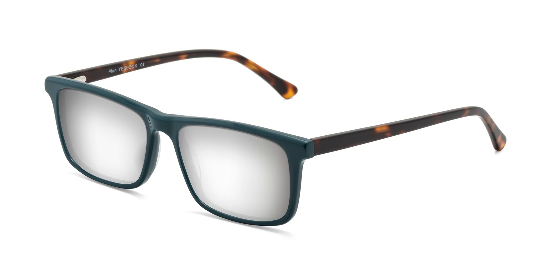 Angle of Plan in Peacock Blue-Tortoise with Silver Mirrored Lenses