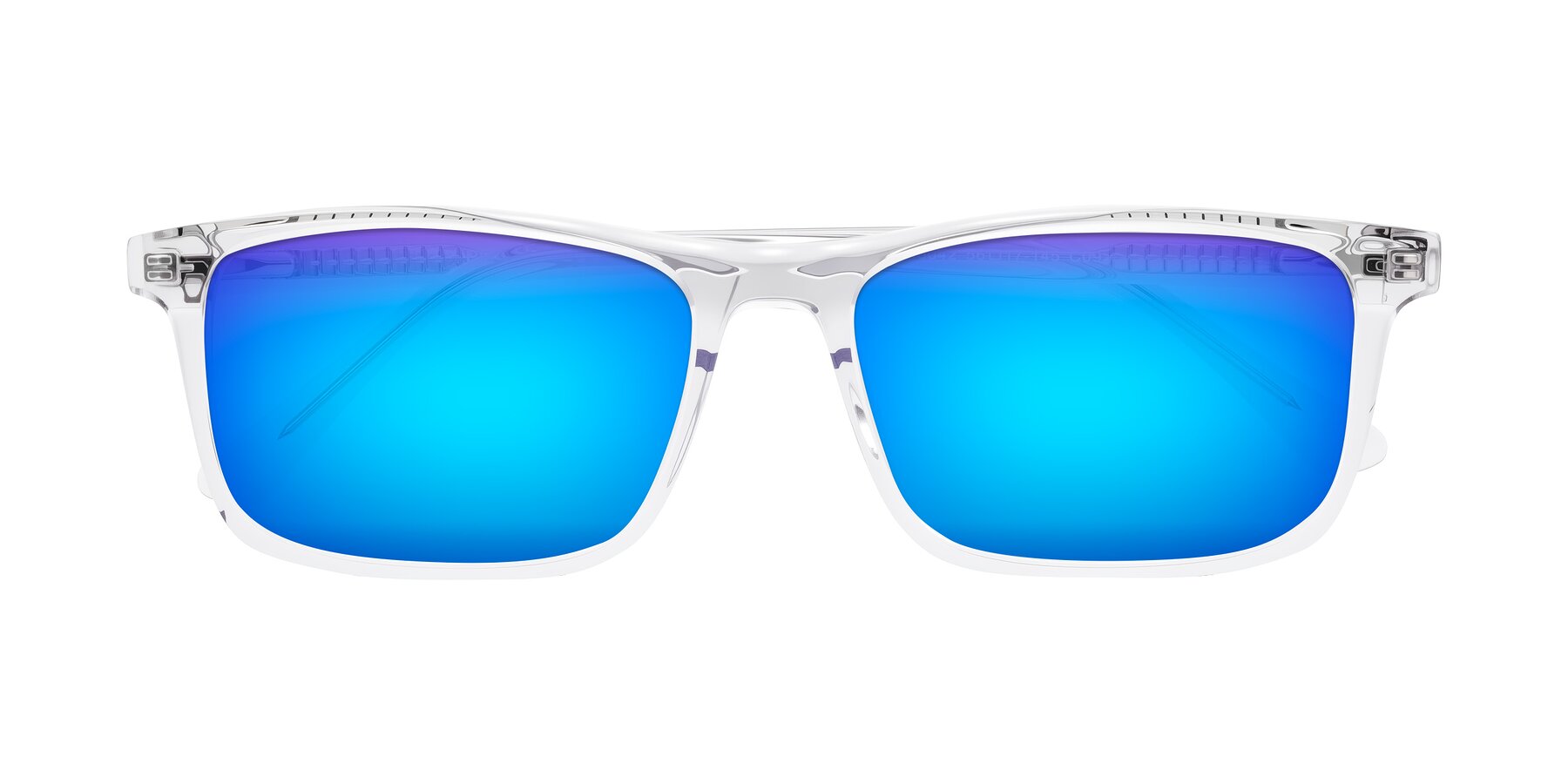 Folded Front of Plan in Clear with Blue Mirrored Lenses