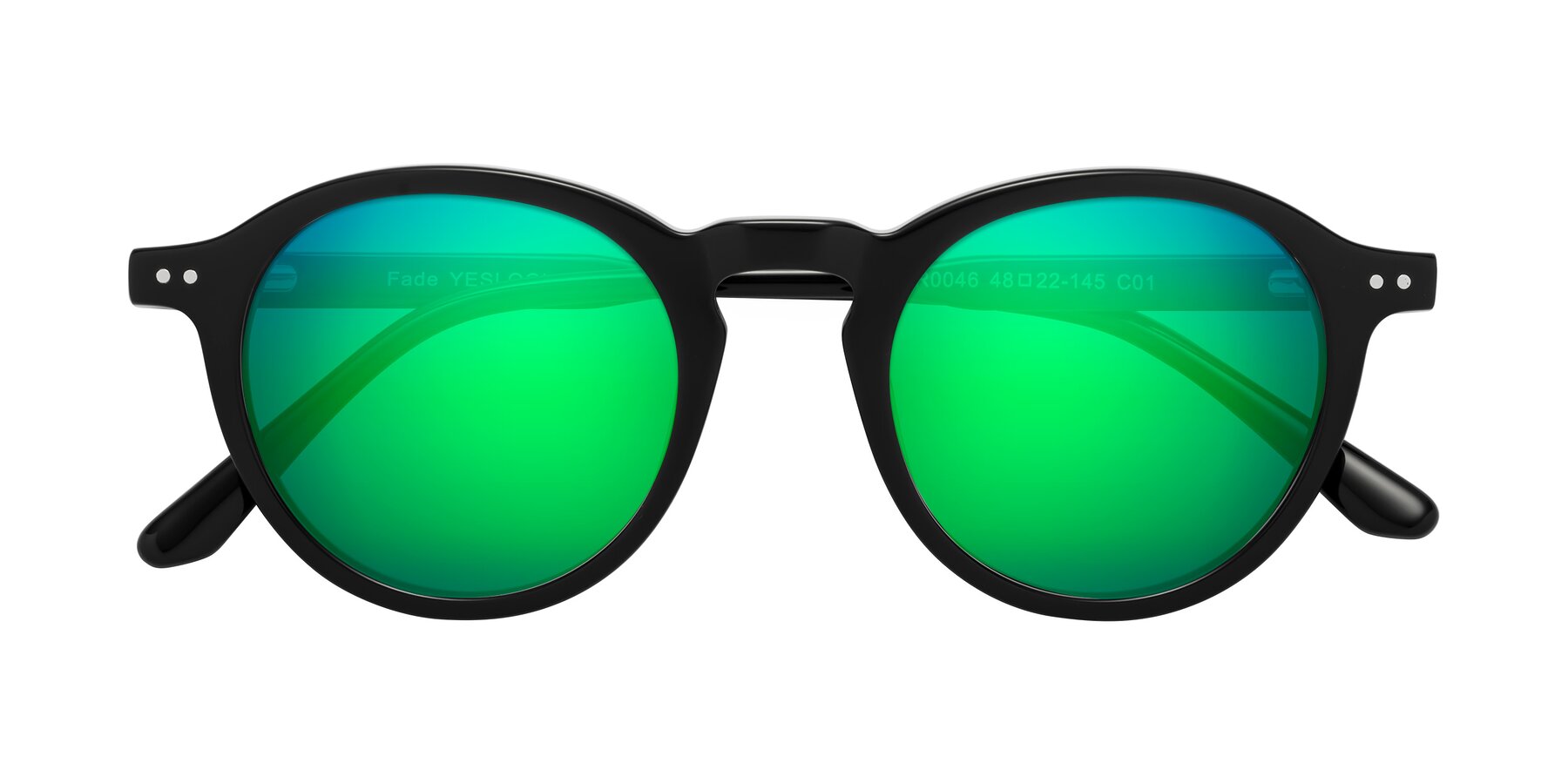 Folded Front of Fade in Black with Green Mirrored Lenses