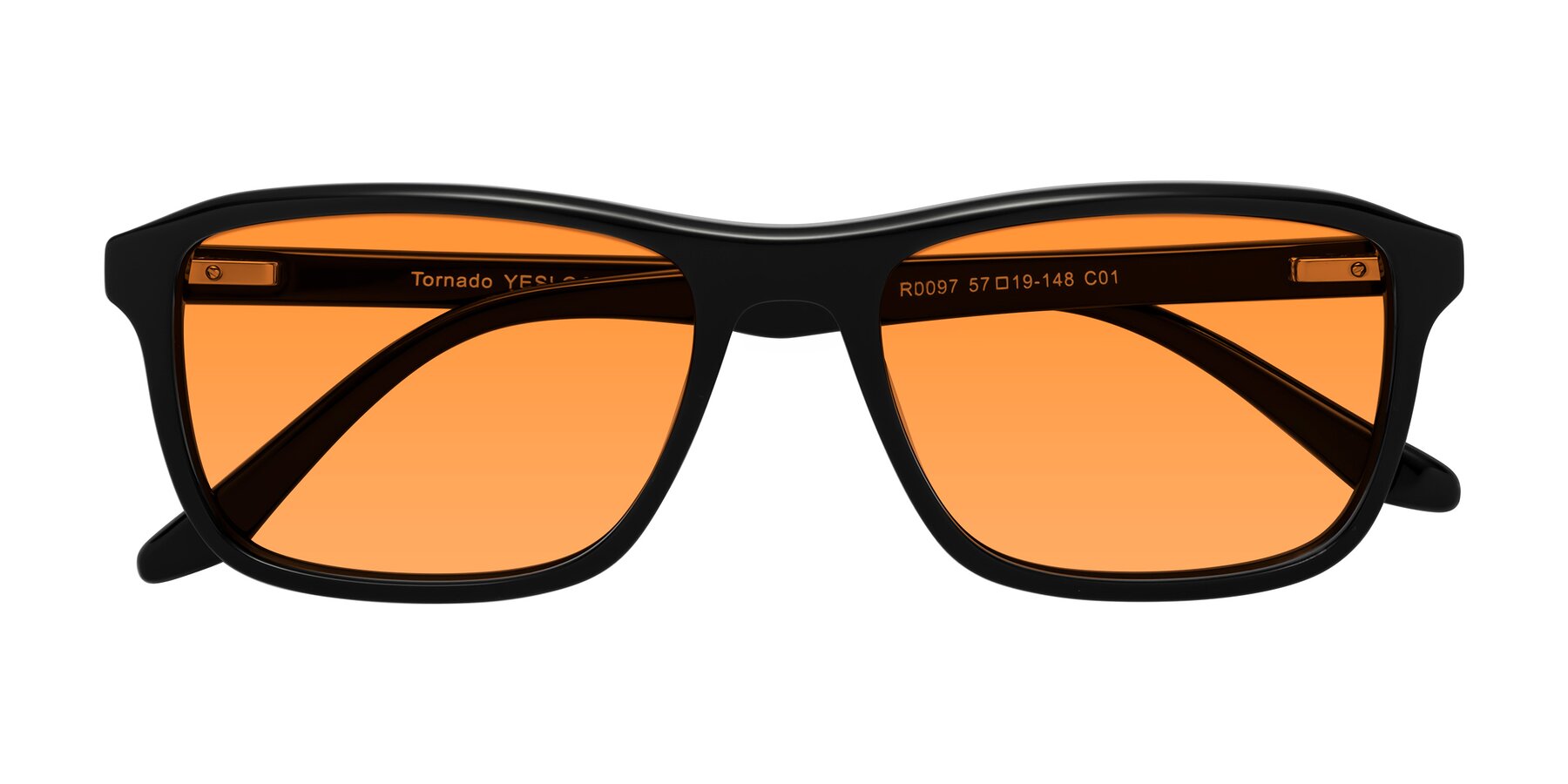Folded Front of Tornado in Black with Orange Tinted Lenses
