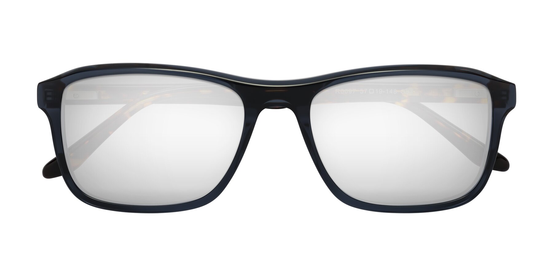 Folded Front of Tornado in Grayish Blue-Tortoise with Silver Mirrored Lenses