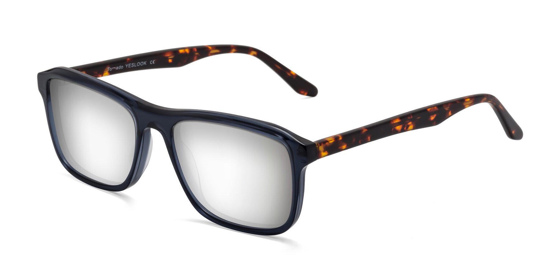 Angle of Tornado in Grayish Blue-Tortoise with Silver Mirrored Lenses