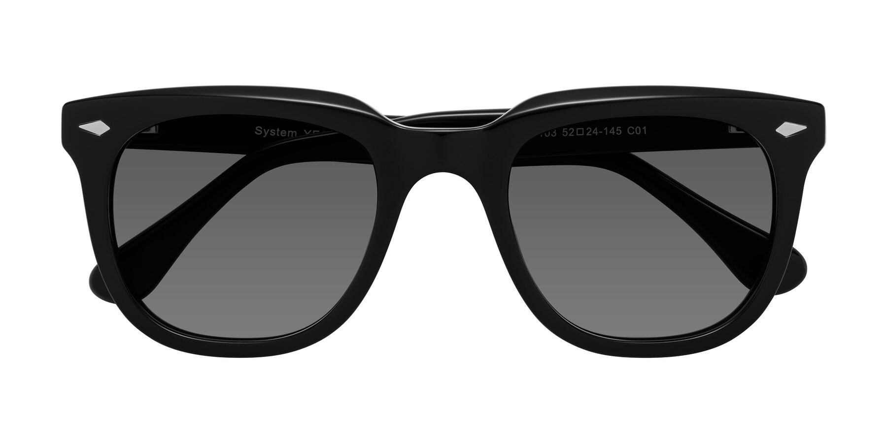 Folded Front of System in Black with Medium Gray Tinted Lenses