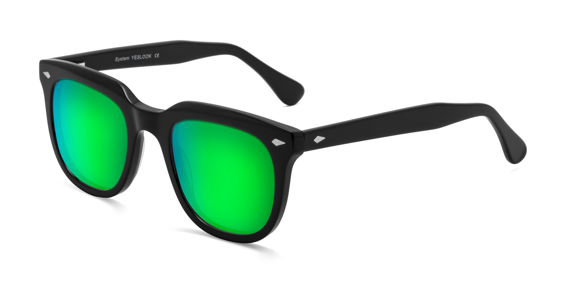 Angle of System in Black with Green Mirrored Lenses