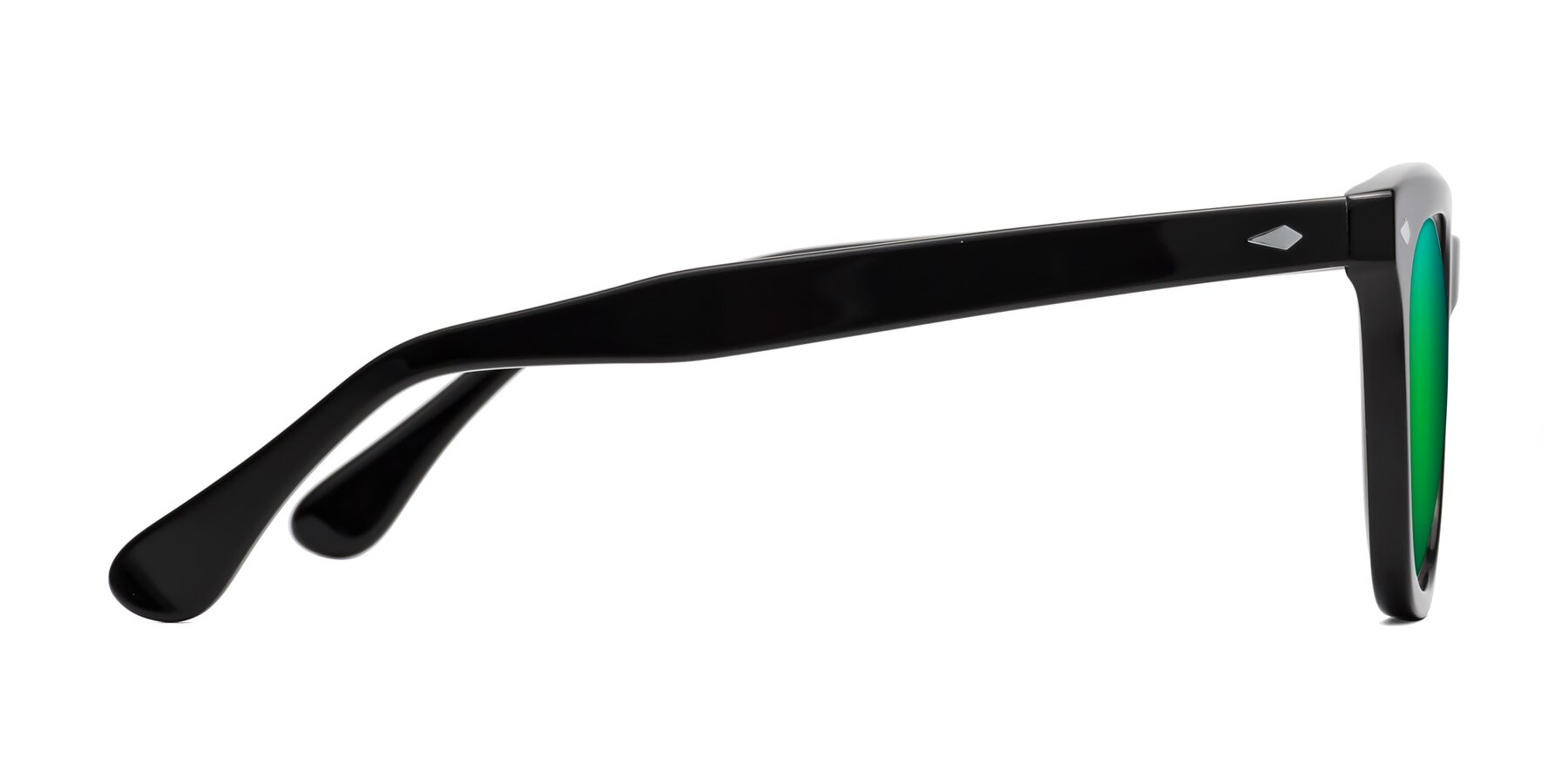 Side of System in Black with Green Mirrored Lenses
