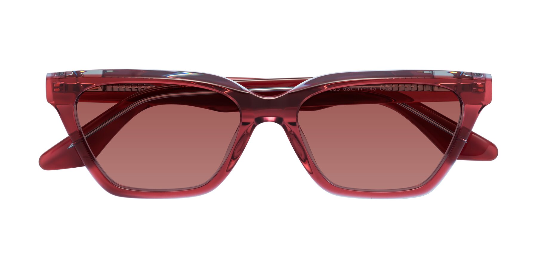 Folded Front of Discolor in Red/Light Blue with Garnet Tinted Lenses
